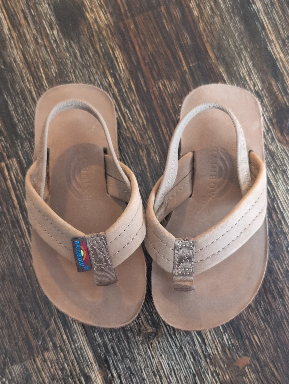 Rainbow Kids Tan Leather Flip-Flop Sandals with Rainbow Tag